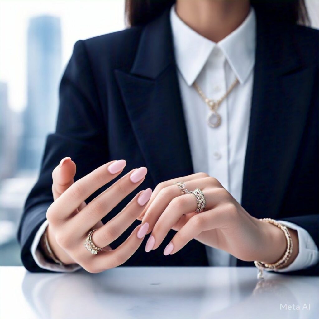 Nail care blue balzer light pink nails