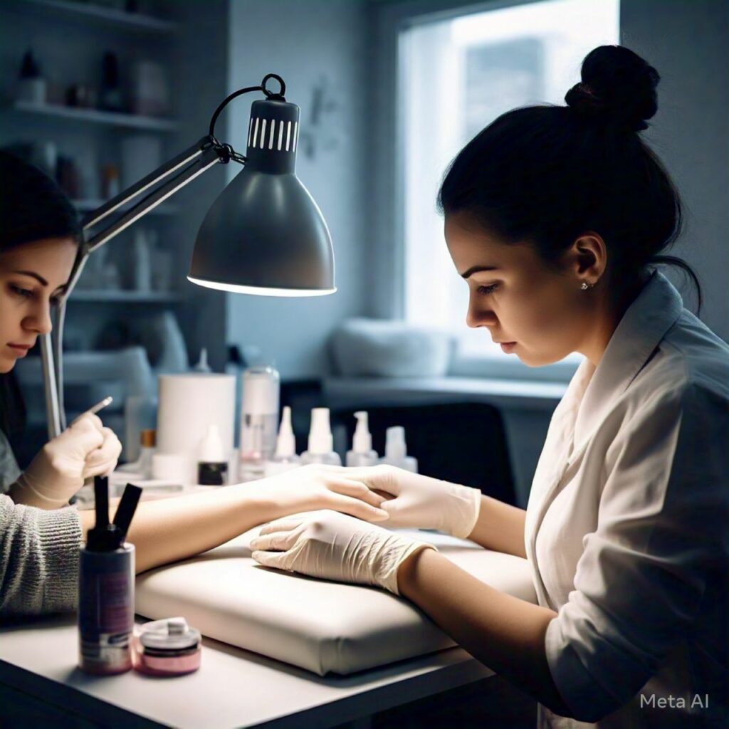 Nail care at manicure table