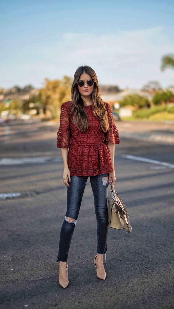 Peplum blouses maroon 
