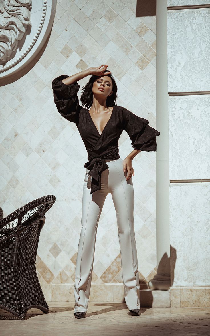 Creative Coordination Wrap Blouses with Formal Office Pants