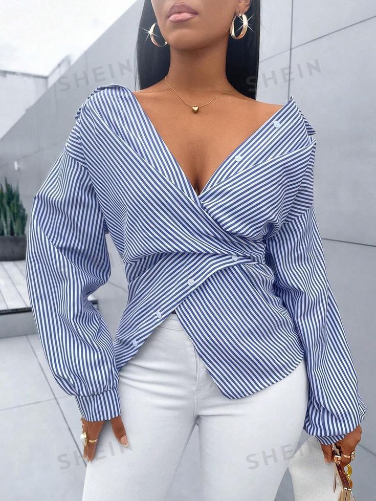 The Striped Wrap Blouse