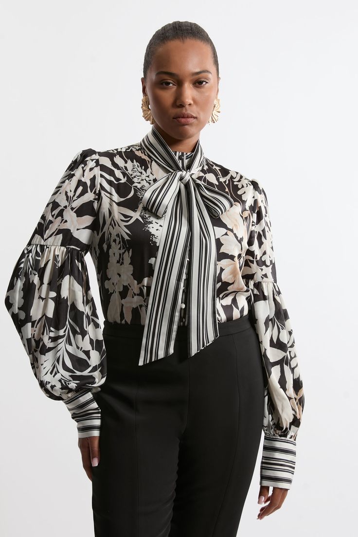 Pair Tie-Neck Blouses with Tailored Trousers