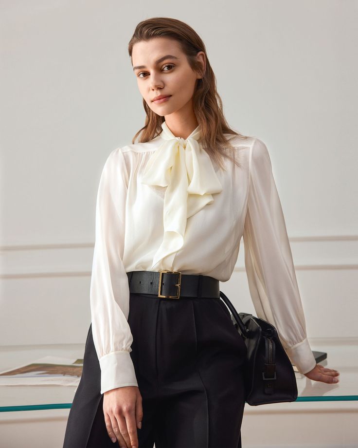 Classic Silk Tie-Neck Blouses