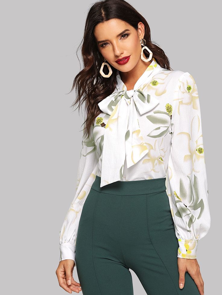 Button-front tie-neck Blouses