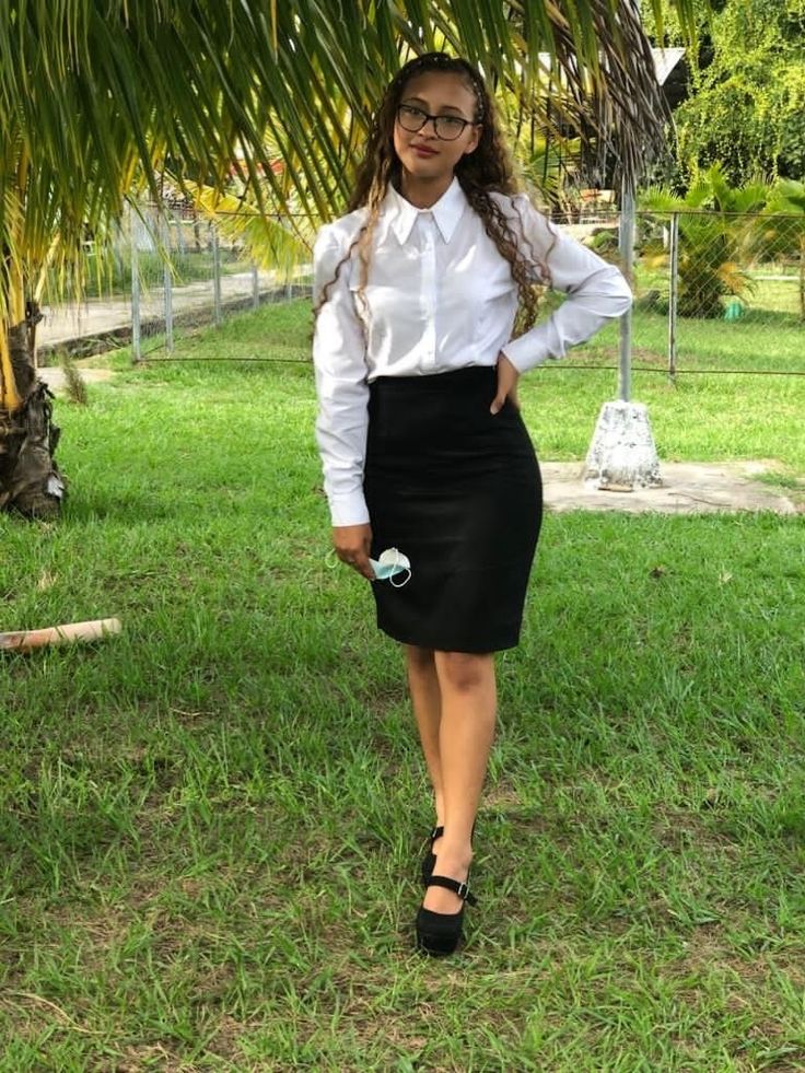 button-down shirts paired with Short Black Pencil Skirt to create professional attire