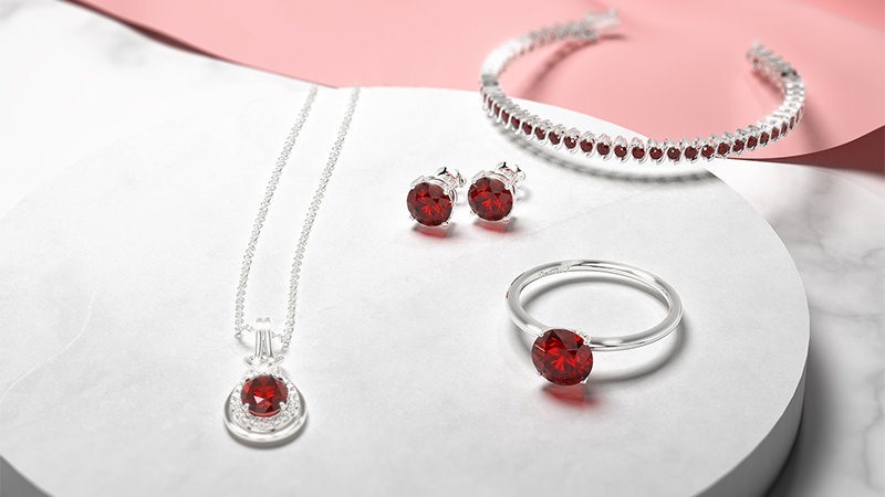 ruby the July gemstone bracelet, ring, earings, necklace