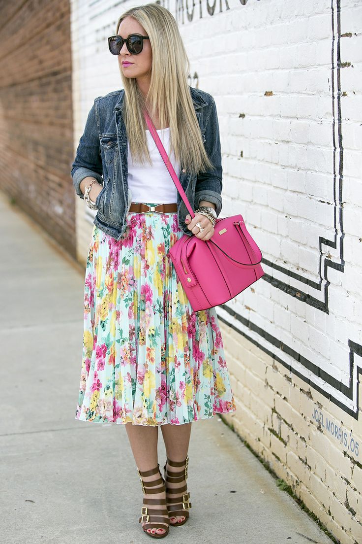 Add a Denim Jacket to Your Bold Skirt Colors