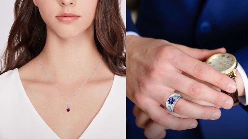 Gemstone jewelry necklace and watch