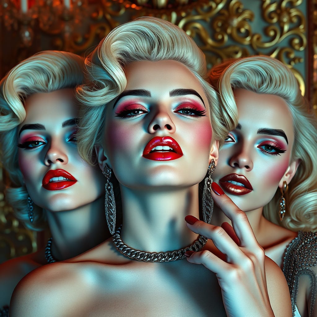 three blondes with red lipstick