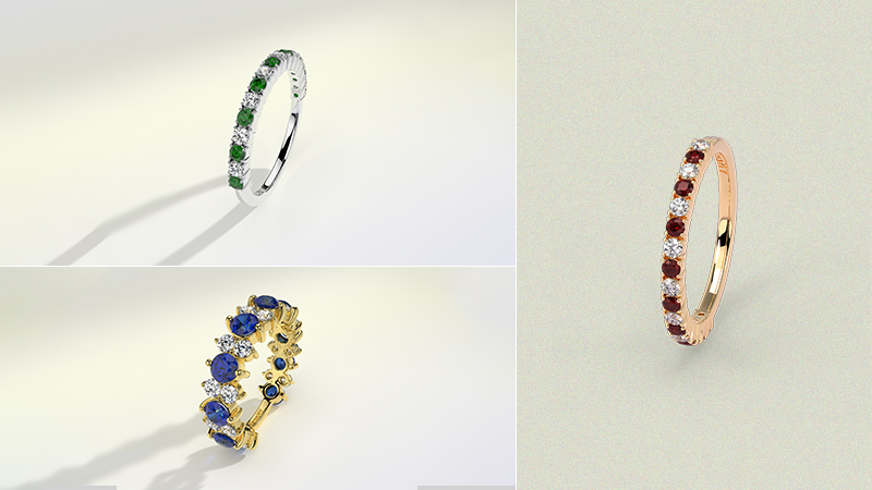 eternity wedding bands in three colors