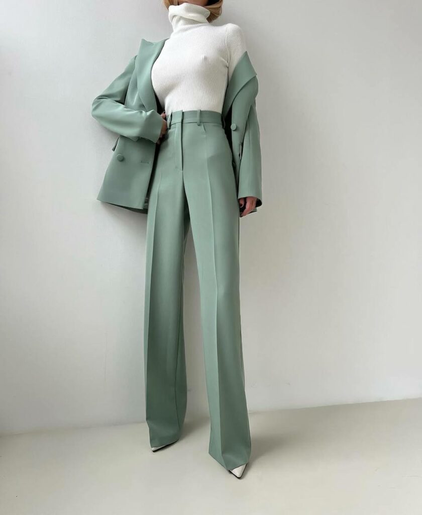 elegant suit green with white top