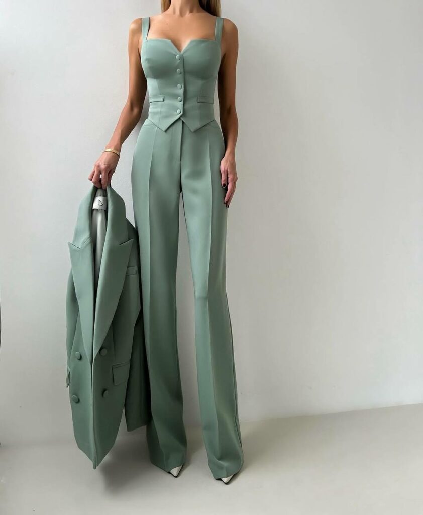 elegant suit green with halter top