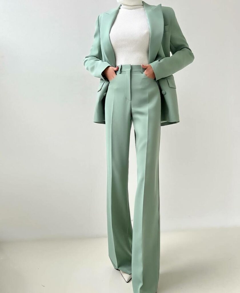 elegant suit green with white top 45