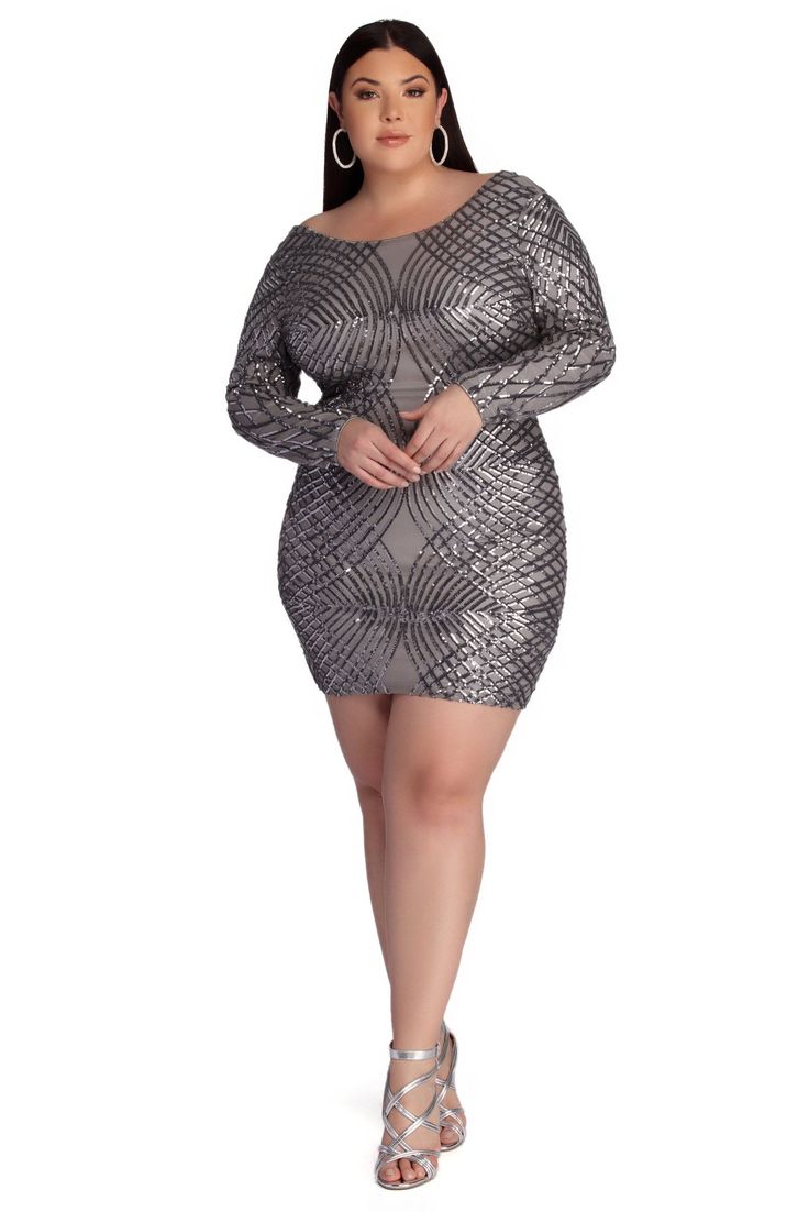 Dark grey Plus-Size Sequined Dresses