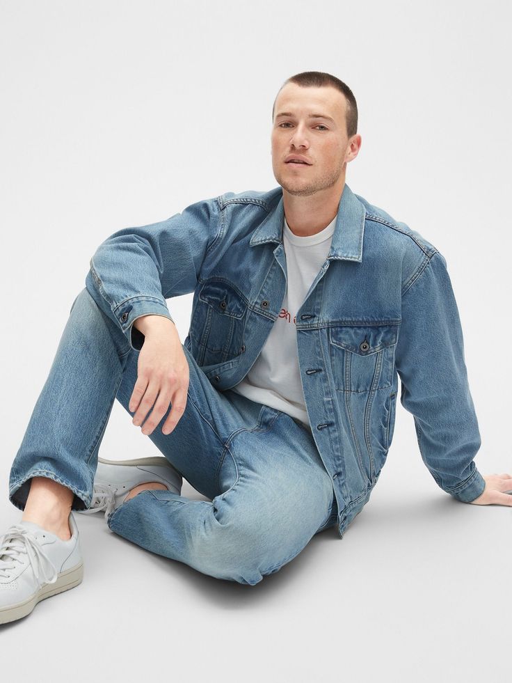 man wearing all denim outfit