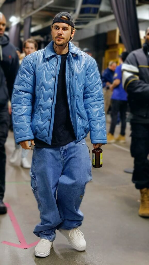 Man in blue puffer jacket 