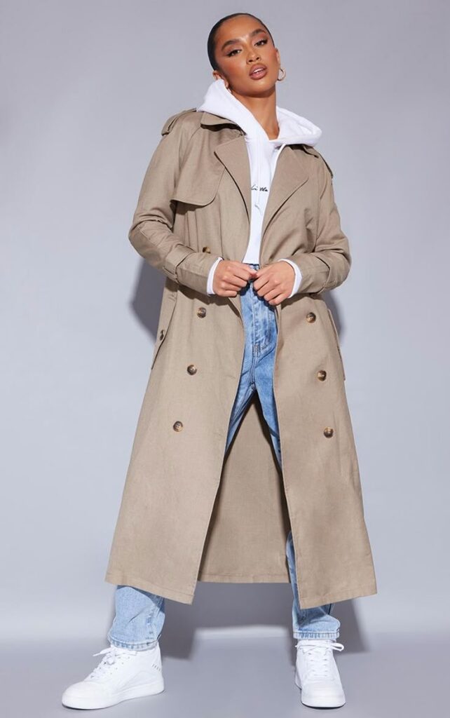 Trench coat and sneakers