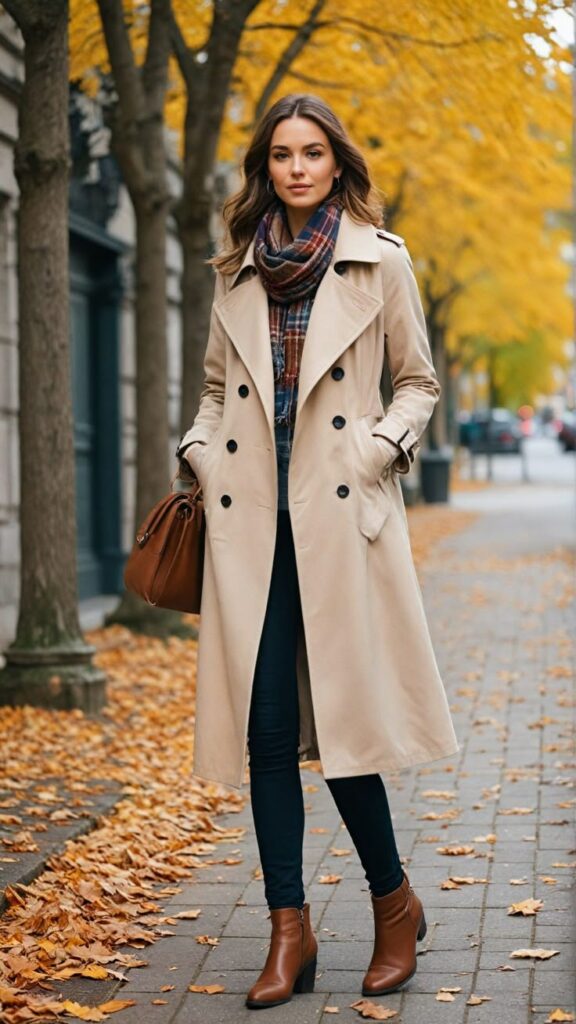 woman in scarf wearing a trench coat