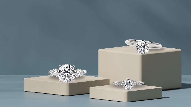 3 different diamond rings on small block