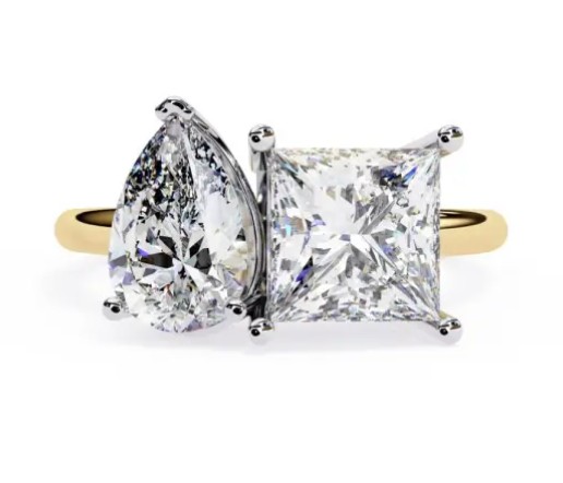 Toi et Moi engagement rings square and teardrop