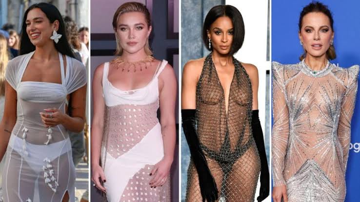 variois actresses in transparent fabrics