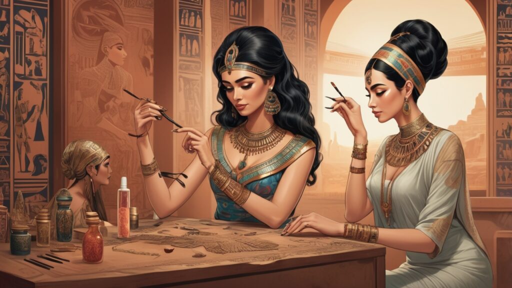 Two  Egyptian woman performing Nail art