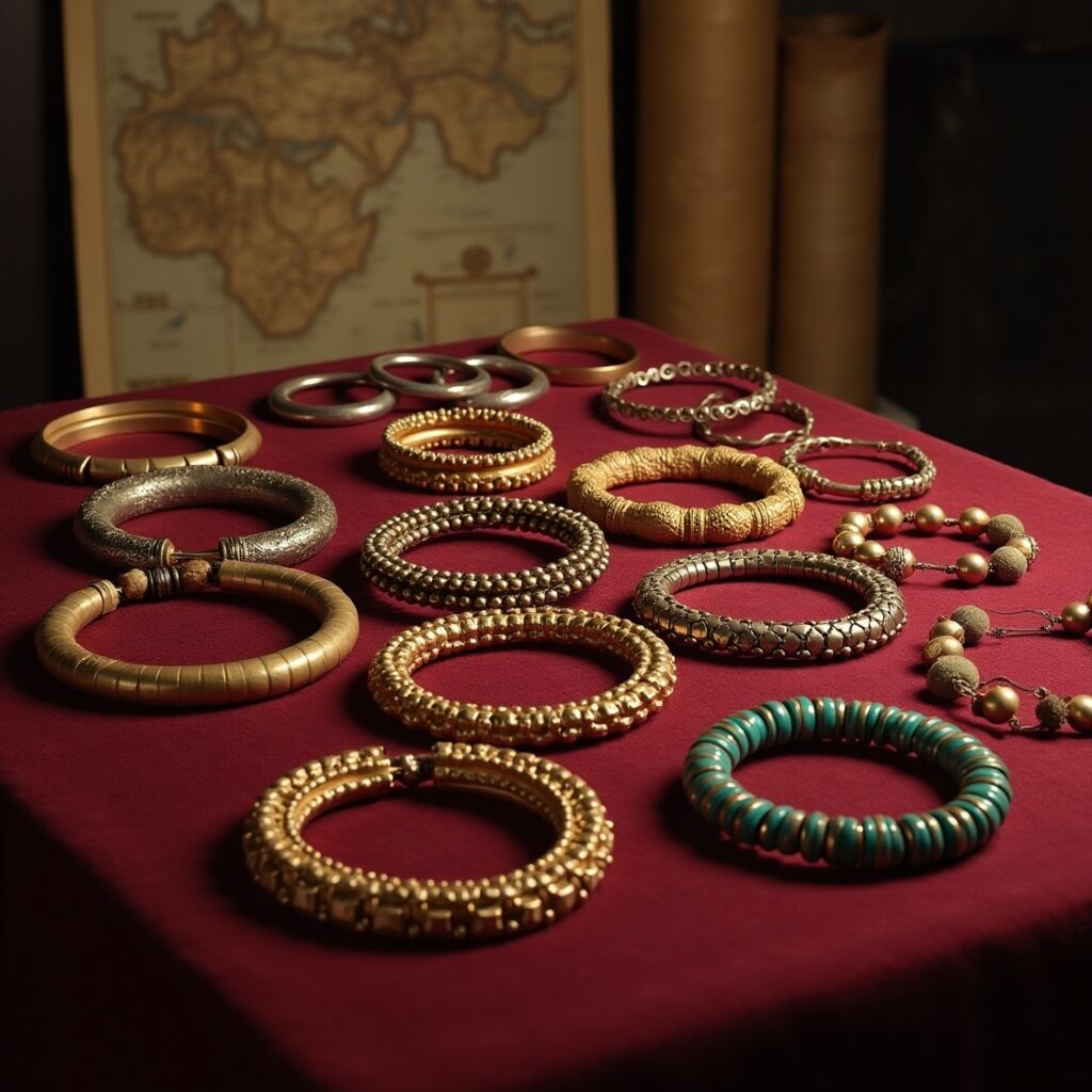 Bracelets on red fabric