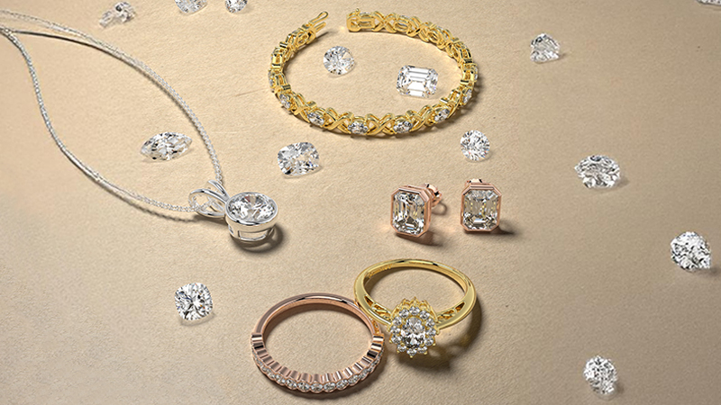 various pieces of lab diamond jewelry