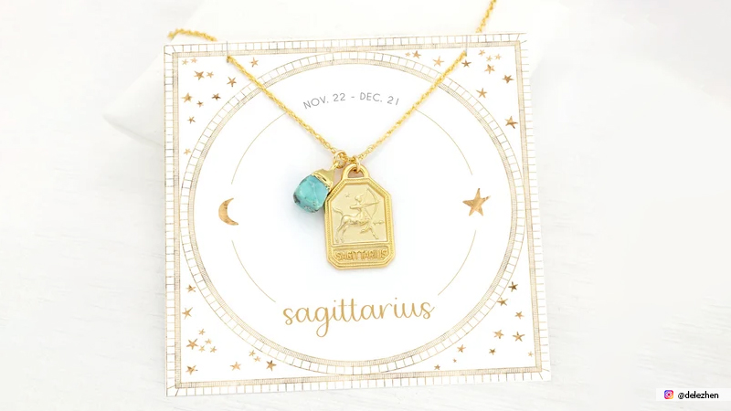 December birthstone Sagittatius pendent on a chain