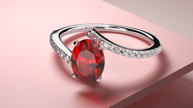 ruby ring on pink background