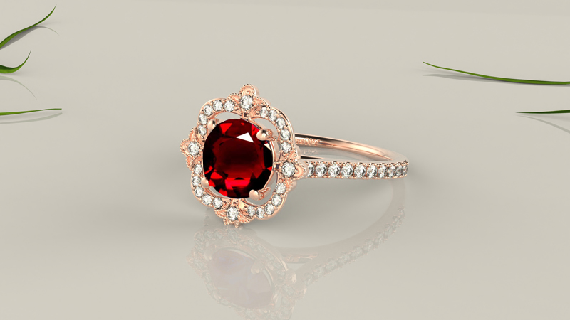 ruby ring surrounded by diamonds