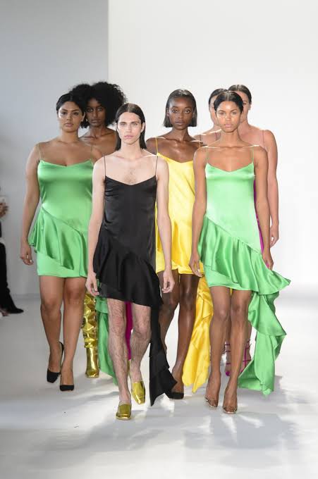 inclusivity and diversity on the runway in green balck and yellow