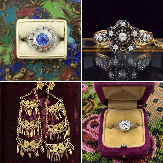 various rings and earrings at the New York Spring Jewelry, Antique & Object Show