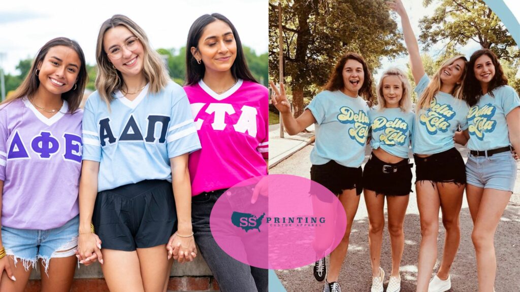 sorority t-shirt slogans pinks and blues