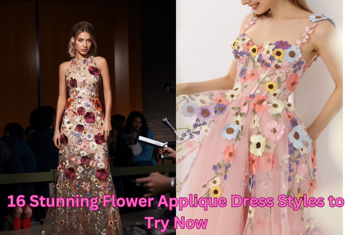 Flower Applique A-Line Dress in Coral