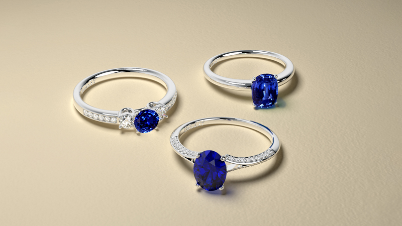 Various sapphire rings layed out