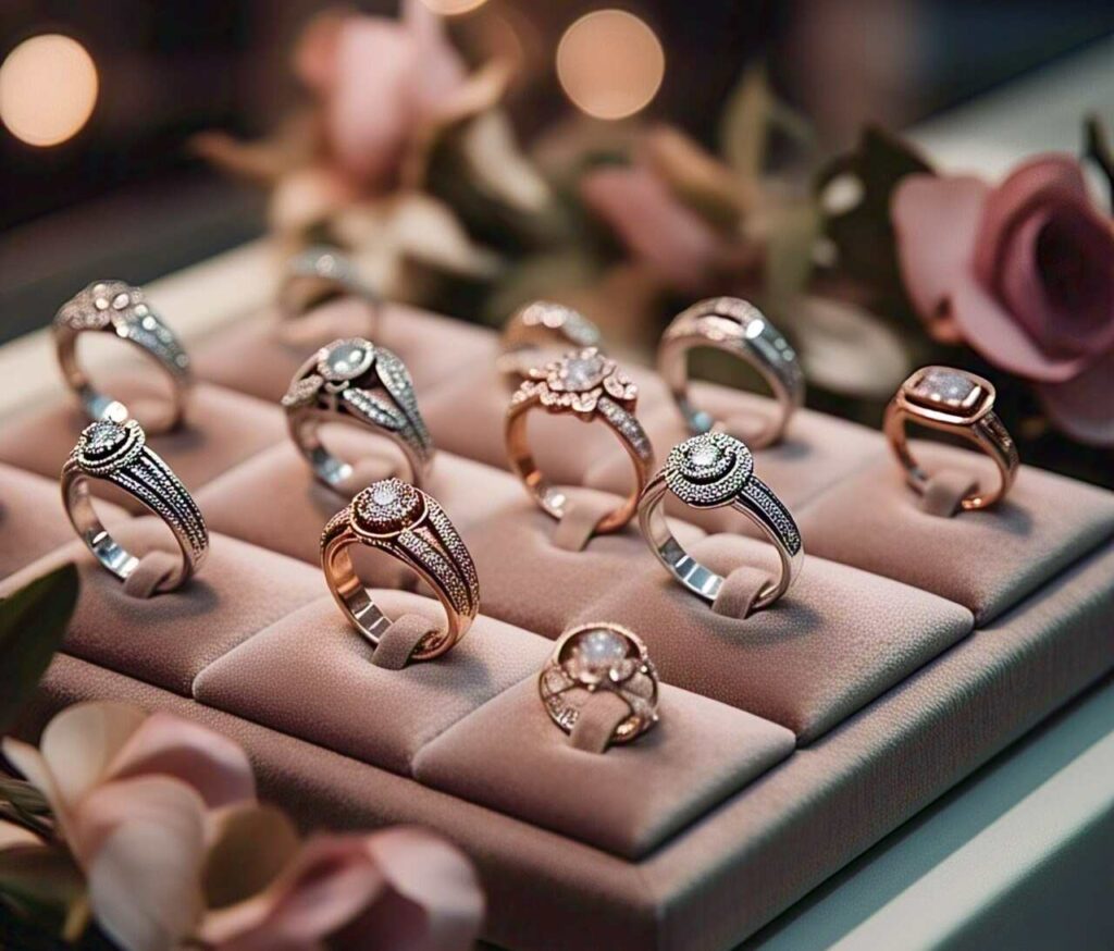 engagement rings on display 