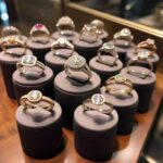 engagement rings on round displays