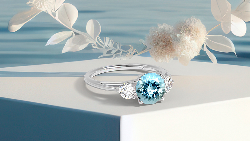 aquamarine engagement rings with white gold and diamonds