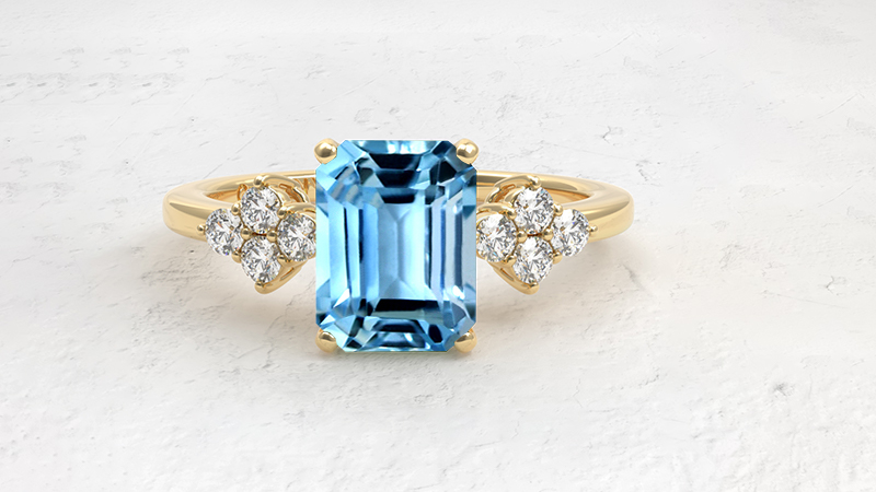 aquamarine engagement rings squatre stone with gold ring and diamonds