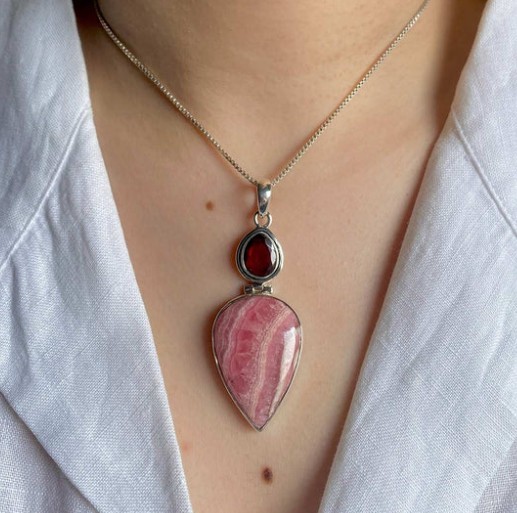 Rhodochrosite Jewelry 2 stone pendant