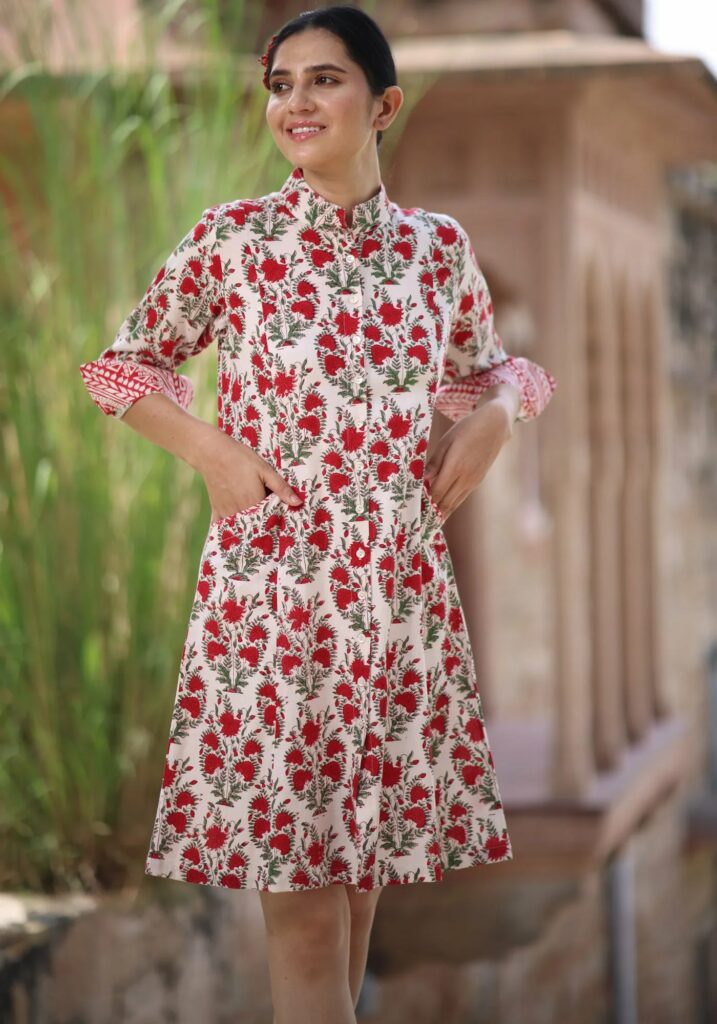 tunics for women red and gray print