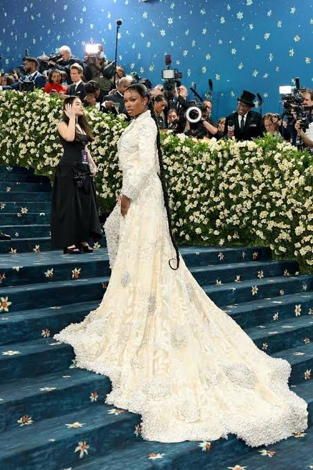 Met Gala 2025 woman in long white dress