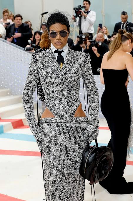 Met Gala 2025 woman in tweed dress