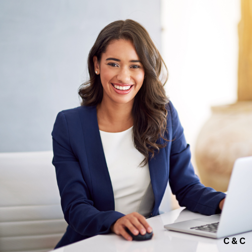 cute and corporate girl in blue blazer