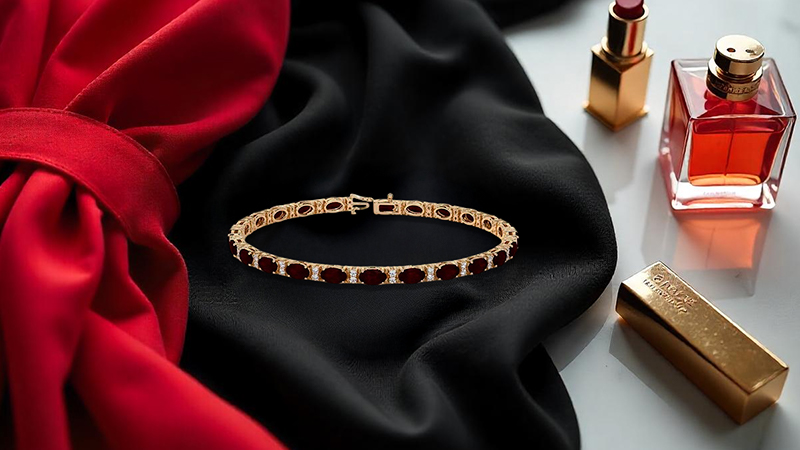 ruby bracelets on black satin