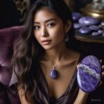 Asian woman wearing Charoite Jewelry