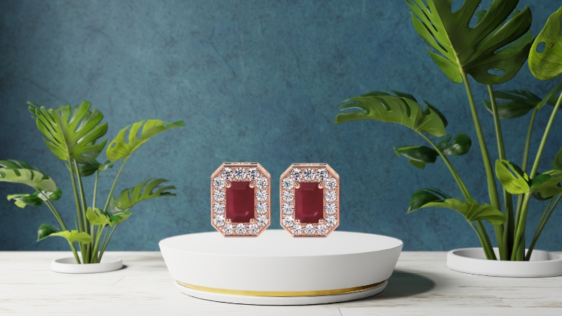 Ruby stud earrings square