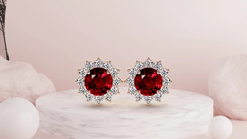 Ruby stud earrings round