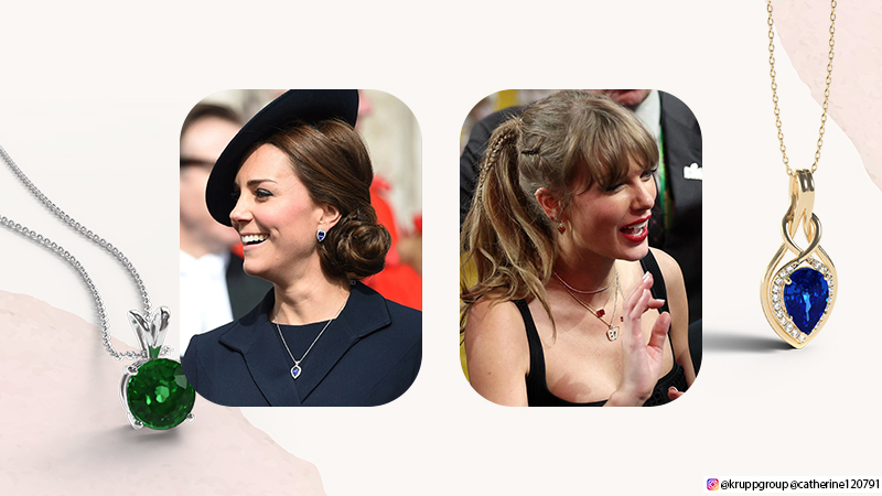gemstone necklace pendants Kate Middleton and Taylor Swift
